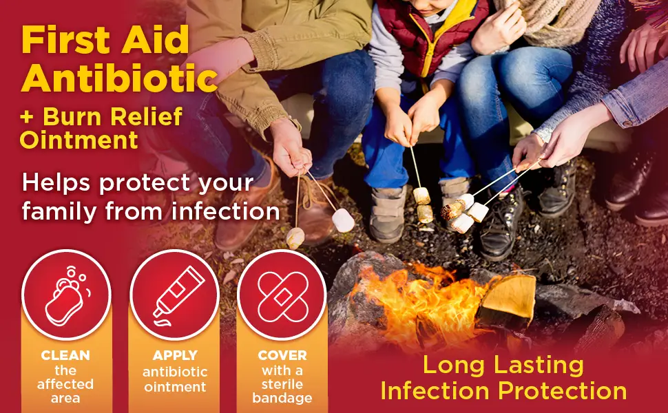 Amazon Basic Care First Aid Antibiotic + Burn Relief, Maximum Strength Triple antibiotic Ointment for First aid and Burn Relief, 1 Ounce 1 Ounce (Pack of 1) - first aid antibiotic helps protect your family from infection
