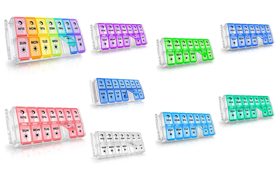 Pill Organizer 2 Times a Day, Fullicon Quick Fill Large Weekly AM PM Pill Box, Medicine Organizer 7 Day, Daily Pill Cases - Rainbow (Patent Registered) Multi-colored Medium - 393 9?