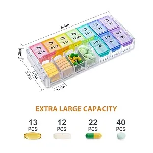 Pill Organizer 2 Times a Day, Fullicon Quick Fill Large Weekly AM PM Pill Box, Medicine Organizer 7 Day, Daily Pill Cases - Rainbow (Patent Registered) Multi-colored Medium - Large CAPACITY