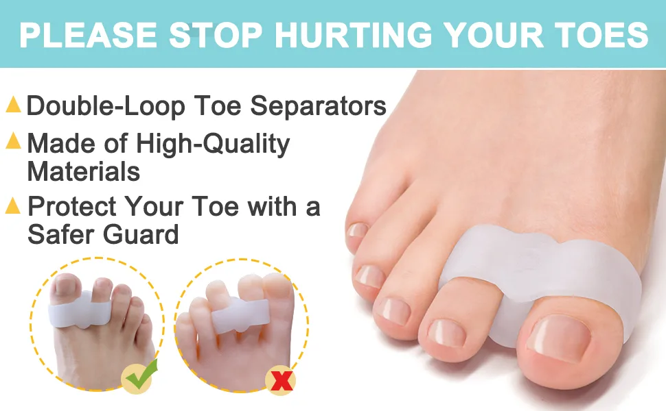 Welnove Pack of 12 Bunion Corrector, Toe Separators with 2 Loops, Big Toe Spacer Suitable for Bunion and Overlap Toe (White) - product information 1