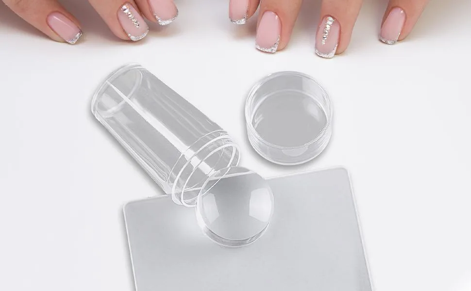 Bexdug Silicone Nail Stamper Clear Nail Art Stamper Scraper Clear Jelly Nail Stamper with Nail Scraper Silicone Jelly Stamp - Nagelstampfer-Kit