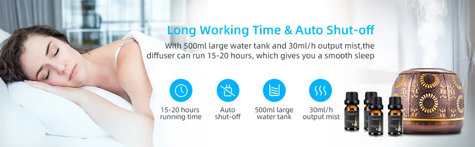 Ominihome Essential Oil Diffuser & Essential Oils, 500ML Diffusers for Essential Oils with 6 Essential Oils Set, Aromatherapy Diffuser for Large Room, Up to 20h Aroma, Teacher Gifts 500ml With Oils - OIL DIFFERSUR