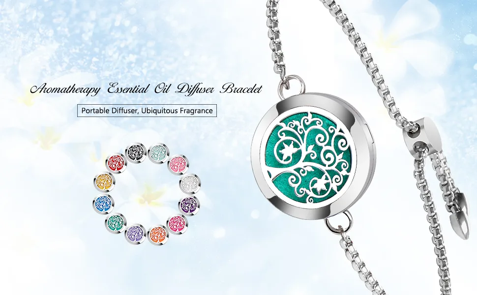 Essential Oil Diffuser Bracelet Stainless Steel Aromatherapy Locket Adjustable Bracelet Set with 24 Refill Pads A-Silver - Essential oil diffuser bracelet