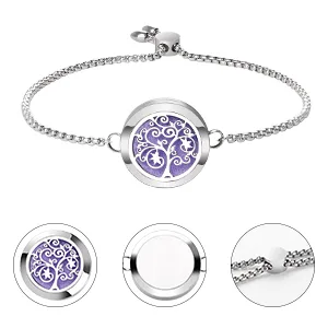 Essential Oil Diffuser Bracelet Stainless Steel Aromatherapy Locket Adjustable Bracelet Set with 24 Refill Pads A-Silver - Essential oil diffuser bracelet