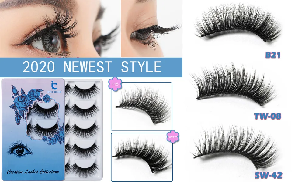 ICYCHEER 5 Pairs Makeup 3D Artificial Eyelashes Long Thick Soft Eyelashes Extension Luxurious Wispy Faux Cils (TW08) - ICYCHEER Handgemachte weiche 6D Nerz Wimpern