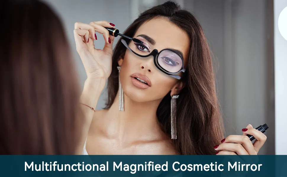 Agate magnification make-up glasses rotating make-up glasses with a lens and unidirectional enlargement foldable reading glasses indispensable make-up tool for women (blue) blue 3 - Make-up-Brille mit Vergrößerungsauge