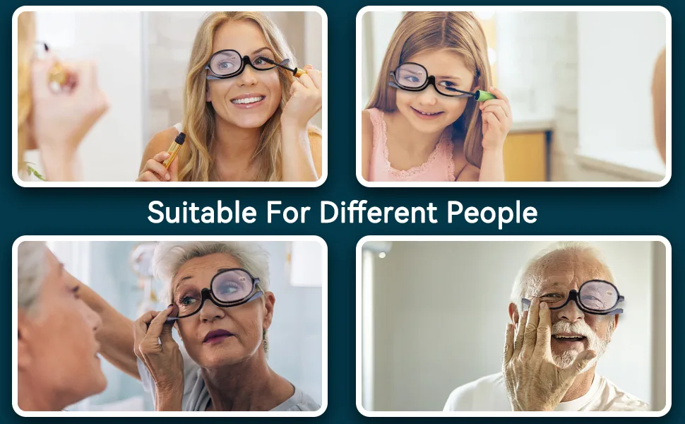 Agate magnification make-up glasses rotating make-up glasses with a lens and unidirectional enlargement foldable reading glasses indispensable make-up tool for women (blue) blue 3 - Make-up-Brille mit Vergrößerungsauge