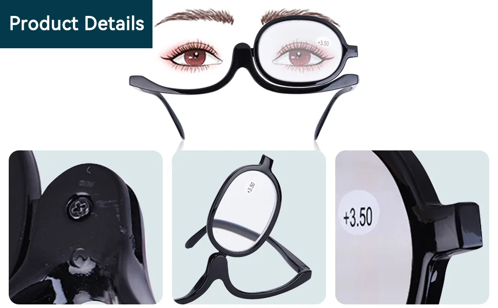 Agate magnification make-up glasses rotating make-up glasses with a lens and unidirectional enlargement foldable reading glasses indispensable make-up tool for women (blue) blue 3 - Make-up-Brille mit Vergrößerungsauge