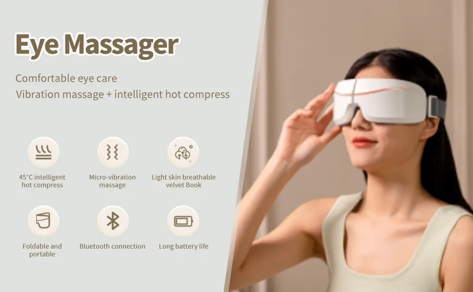 Eye massager with heating function intelligent Bluetooth USB music eye massage device for relaxation multi -frequency vibration reducing eye fatigue and improvement of sleep (pink) - product information 2