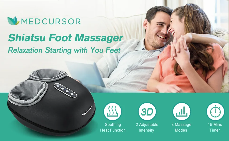 Medcursor Foot Massager Machine with Heat Function, Deep Kneading Massager, Multi-Level Settings & Adjustable Intensity for Home or Office Use (Black) - foot massager