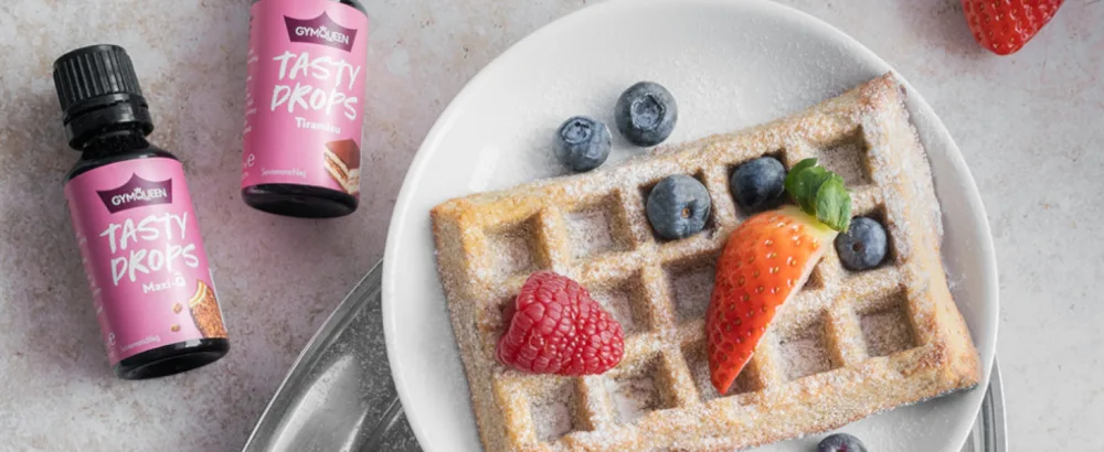 GymQueen Tasty Drops Raspberry 2x30ml Flavour Drops without calories Raspberry 30 ml (pack of 2) - Tasty Drops Rezept Waffeln
