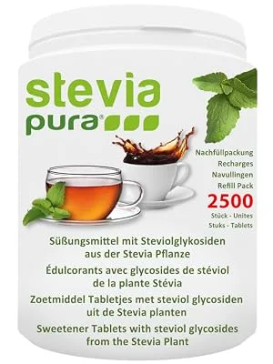 steviapura | Stevia Tabs Economy Pack - 2500 Stevia Tablets + FREE Dosing Dispenser - 150g - 2500 Stevia Süßstofftabletten Nachfüllpackung Stevia Tabs Nachfüllpack Stevia Tabletten Dose