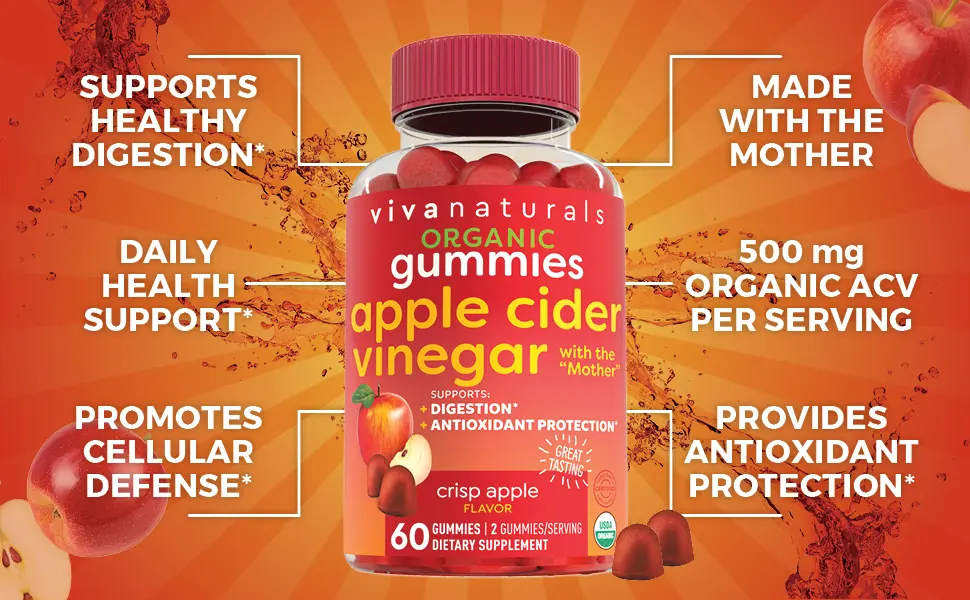 Organic Apple Cider Vinegar Gummies | 60 ACV Gummies with The Mother | Supports Healthy Digestion + Provides Antioxidant Support - product information 4