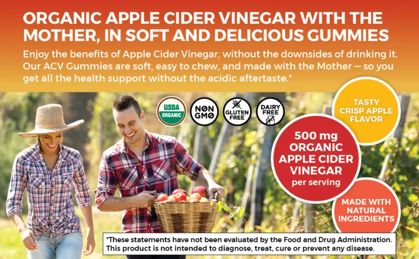 Organic Apple Cider Vinegar Gummies | 60 ACV Gummies with The Mother | Supports Healthy Digestion + Provides Antioxidant Support - product information 5