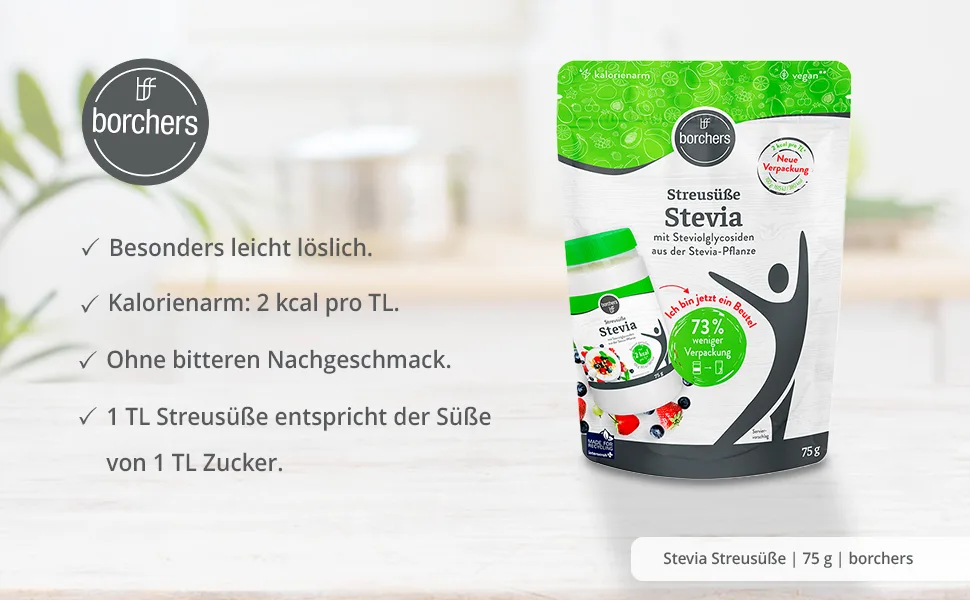2 x borchers Stevia sprinkle sweetener | Alternative to sugar | Low calorie | Rebaudioside A 75 g - Stevia-Header