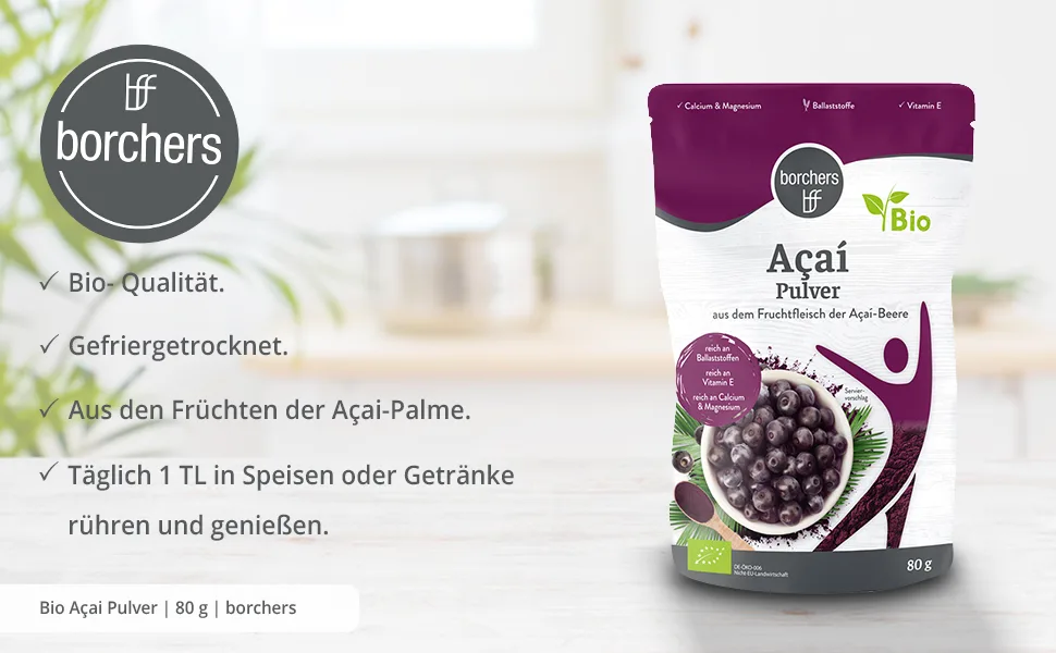 8 x borchers organic a a powder | For drinks smoothies and muesli | From the acai berry | 80g - Acai-Header