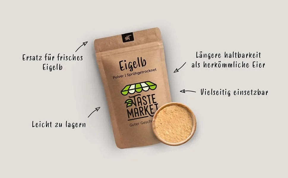 500 g egg yolk powder | Egg substitute | Spray dried egg powder | Egg yolk powder | Cooking & Baking | Taste Market - Eigelb Pulver Taste Market