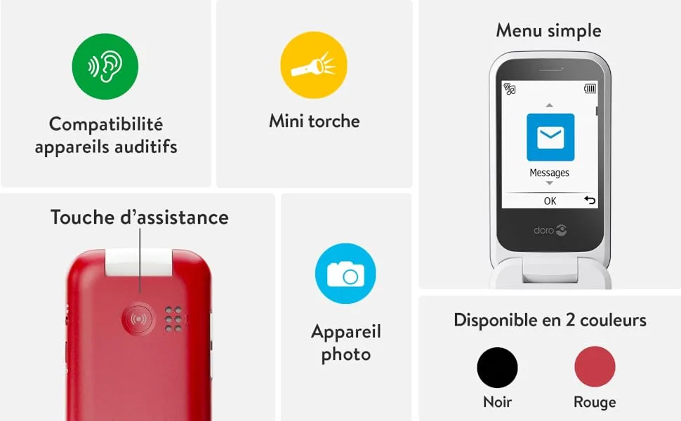 Doro 2880 4G flip phone for seniors - Emergency call button - Easy to use - Voice-controlled buttons - Bluetooth (Red) Doro 2880 - Red - DORO 2880