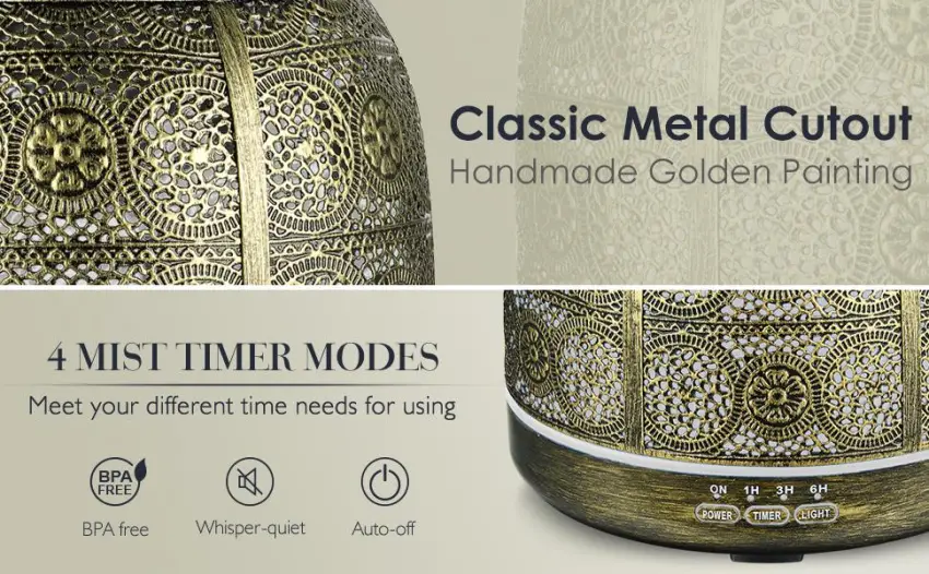 500ml Diffusers for Essential Oils, ARVIDSSON Ultrasonic Cool Mist Essential Oil Diffuser for Large Room, Iron Metal Aromatherapy Diffuser with Whisper-Quiet Operation & Auto Shut-Off Bronze 500ml - product information 9