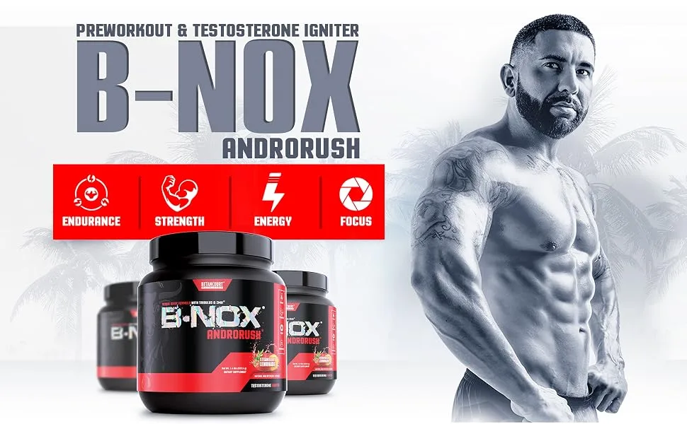 Betancourt Nutrition B-Nox Androrush Pre Workout Supplement with 3 Creatine Blend, BCAA’s, Beta-Alanine, and Energy (DMAA Free) - Strawberry Lemonade, 35 Servings - pre-workout and testosterone booster
