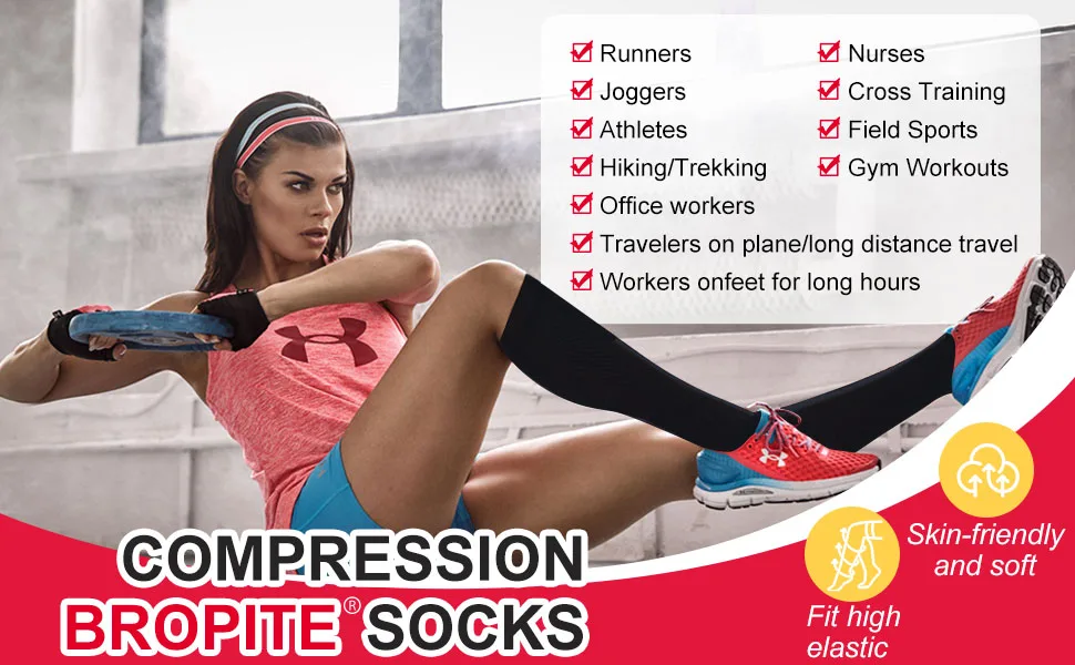 bropite Open Toe Compression Socks 2 Pairs Toeless Compression Socks for Women and Men SM A - Black - compression socks