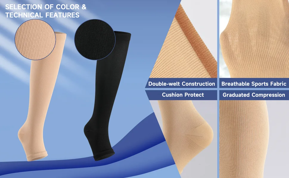 bropite Open Toe Compression Socks 2 Pairs Toeless Compression Socks for Women and Men SM A - Black - compression socks