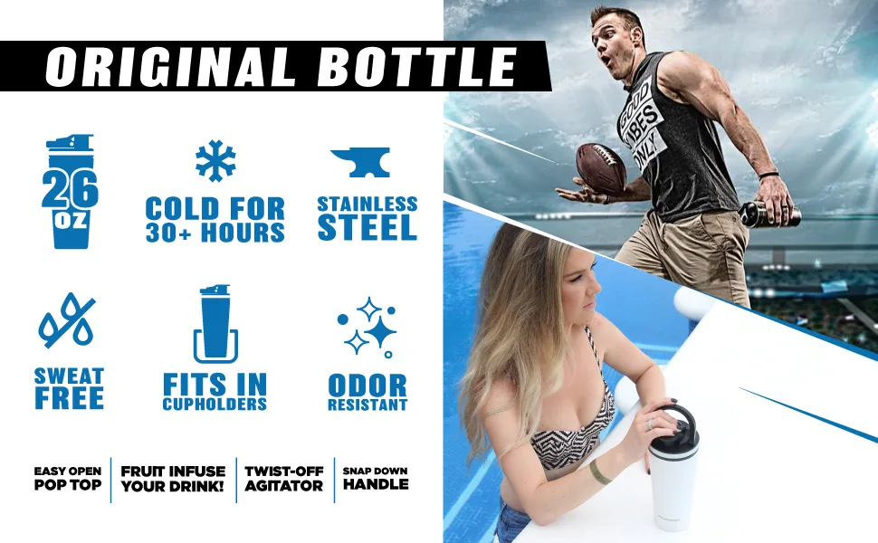 Ice Shaker 26 Oz Shaker Bottle, Stainless Steel Insulated Water Bottle and Protein Shaker, As Seen on Shark Tank Black - 26oz, ice shaker, iceshaker, protein mixing cup, waterbottle, workout water bottle