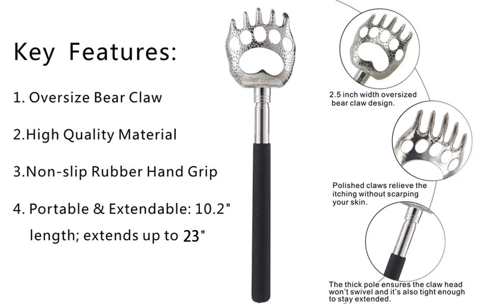 Upgrade Oversized Back Scratcher by TungSam - Large Size Bear Claw Design Back Massager - Extendable & Portable (Black) Charcoal Black Oversized - New 970x600