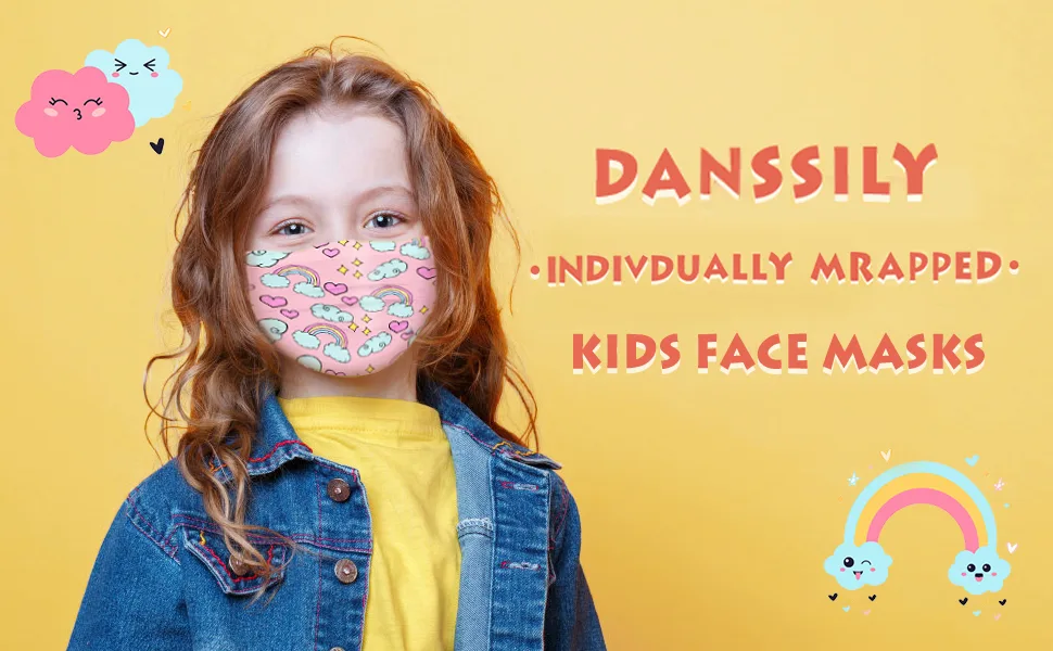 VINMEN Kids Face Mask Disposable Protection,Children Mask for 50 Individually Wrapped Multicoloured B - product information 1