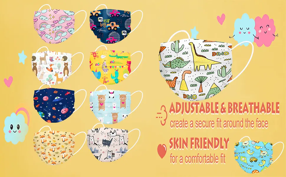 VINMEN Kids Face Mask Disposable Protection,Children Mask for 50 Individually Wrapped Multicoloured B - product information 3