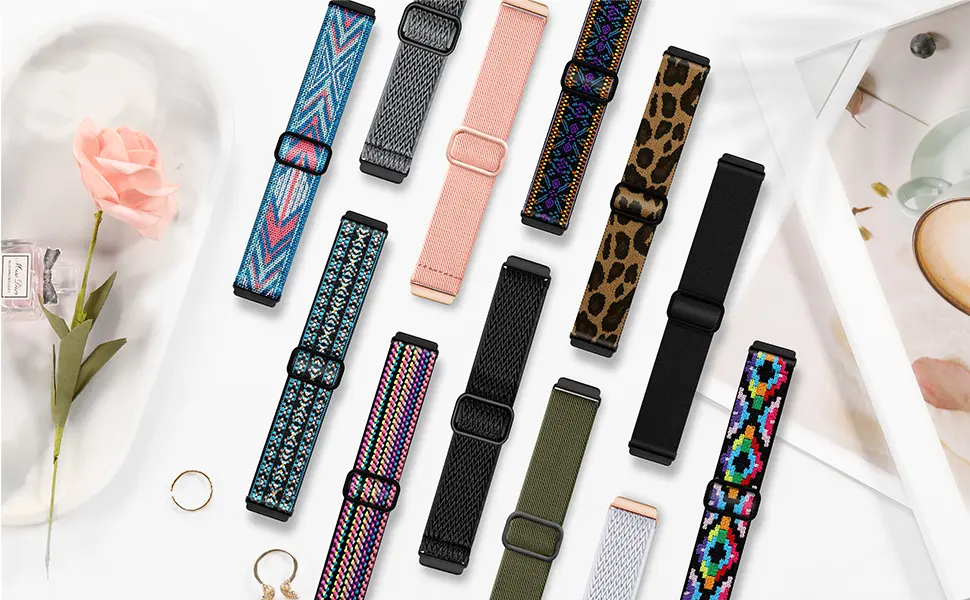 Maledan 3 Pack Elastic Band Compatible with Fitbit Versa/Fitbit Versa Lite/Fitbit Versa 2 Bands for Women Men, Adjustable Stretchy Nylon Solo Loop Strap Wristbands, Boho Green/Green Arrow/Colorful - Maledan Adjustable Elastic Watch Bands Compatible with Fitbit Versa 2 Smart Watch