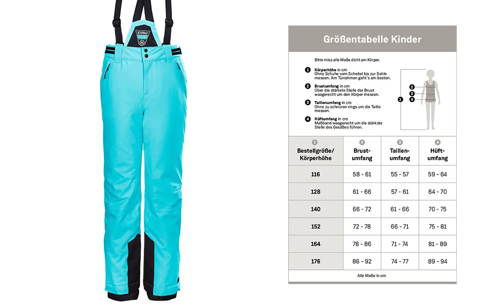 Killtec girls' ski pants/functional pants with bib edge protection and snow guard Ksw 152 Grls Ski Pnts 164 Black - Mädchen Skihose