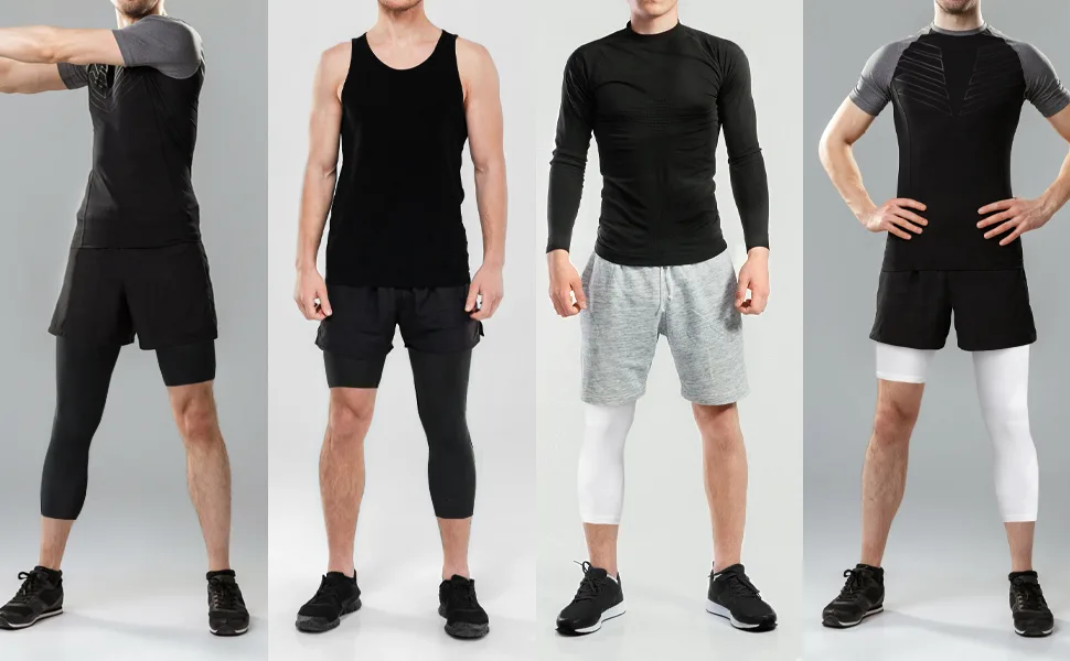 Wisremt men compression pants 3/4 one -leg tights athletic base layer leggings to run yoga basketball 2 Pack l black+white#left - product information 5