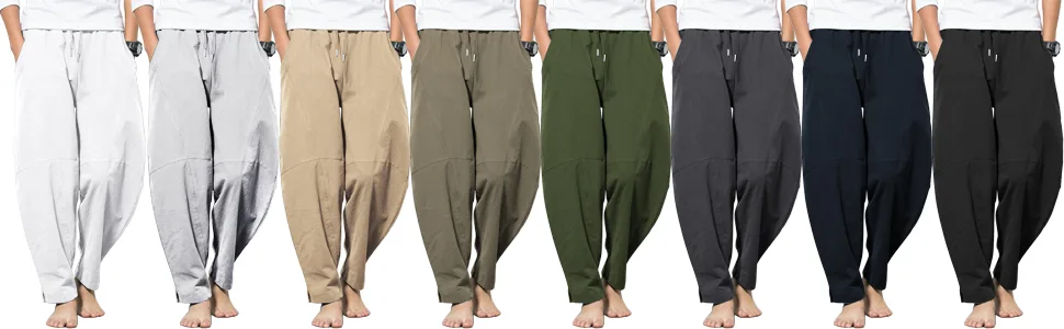 AUDATE Men's Pants Cotton Linen Pants Elastic Waist Beach Pants Harem Pants Yoga Pants Casual Pants M Khaki - product information 3