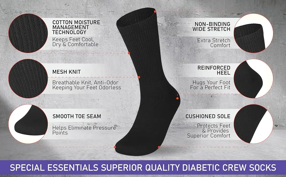 Special Essentials 12 Pairs Men's Cotton Diabetic Crew Socks White 13-15 White X-Large - Special Essentials Diabetic crew socks