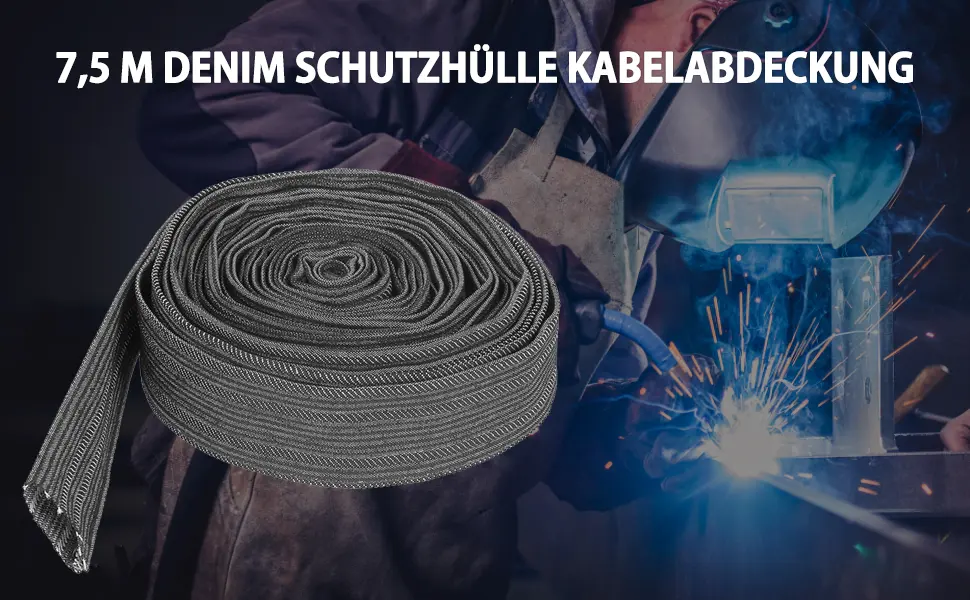 Protective sleeve Denim 7.5 meter flexible cable sleeve wrap cover for welding tig torch hydraulic hose - 1 Rolle x Nylonschutzhülle