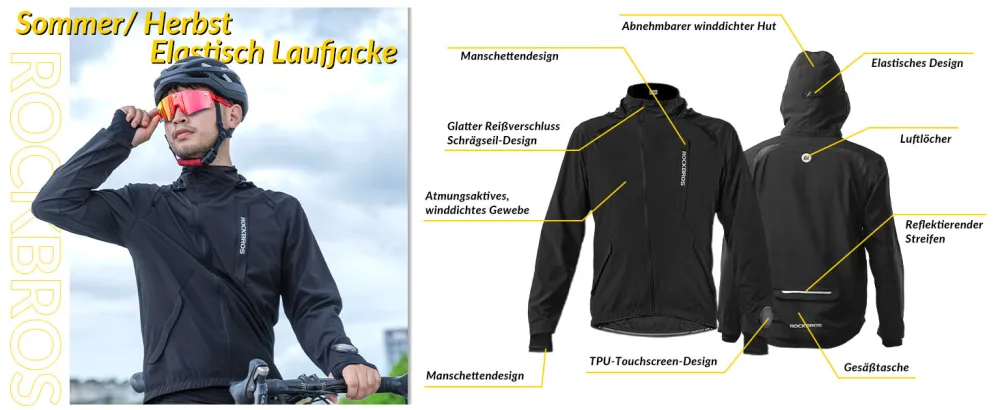 ROCKBROS Men's Cycling Jacket Elastic Breathable Running Jacket Softshell Jacket Summer/Autumn Jacket M-4XL Pants M - Details