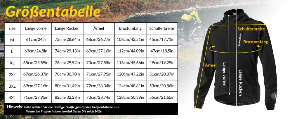 ROCKBROS Men's Cycling Jacket Elastic Breathable Running Jacket Softshell Jacket Summer/Autumn Jacket M-4XL Pants M - Tabelle