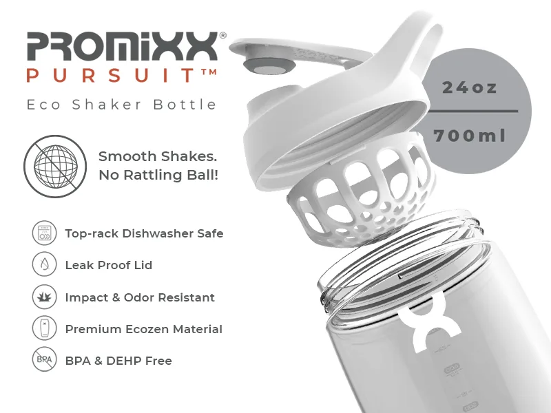 PROMiXX Shaker Bottle - Premium Protein Shaker Cup for Protein Mixes and Supplement Shakes - Easy Clean, Durable Cup (24oz, Arctic White) Arctic White 24oz - bottle shaker protein blender cup oz bottles shake mixer ball cups water small drink pack workout