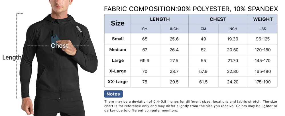BROKIG Lightweight Hoodie Men Quick-drying Running Jacket Breathable Hoodie Training Jacket with Zipper L Black - herren softshell running jacket herren jacken laufjacke herren trainingsjacke herren sweatshirts