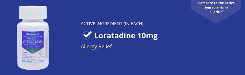 ValuMeds Loratadine 10mg | 365 Tablets | Non-Drowsy 24 Hour Allergy Relief | Antihistamine Support for Runny Nose, Sneezing, Itchy, Watery Eyes - Body