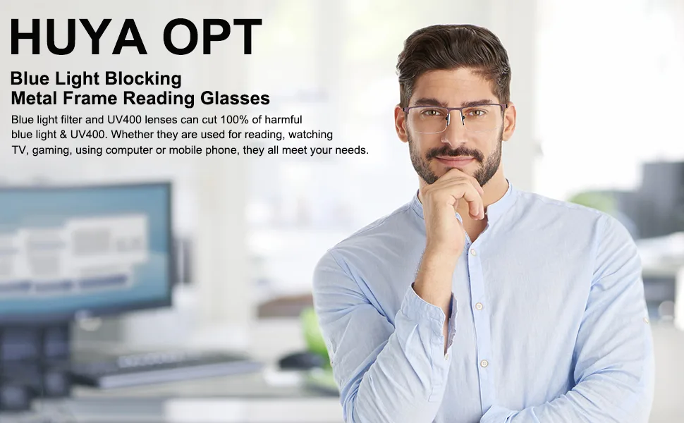 HUYAOPT 3-Pack Blue Light Blocking Reading Glasses Men Women Spring Hinge Computer Reading Glasses Metal Frame (Mixed Color, 1.0) Mixed Color 3pcs 1.0 x - Blue Light Reading Glasses