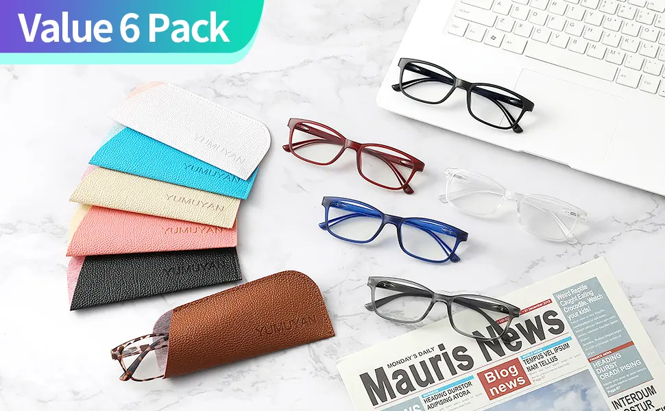 YUMUYAN 6-Pack Reading Glasses Blue Light Blocking for Women Men, Lightweight Anti Eyestrain/Glare Computer Readers with Spring Hinge(2.0) 6-pack Mixed Color 2.0 x - product information 7