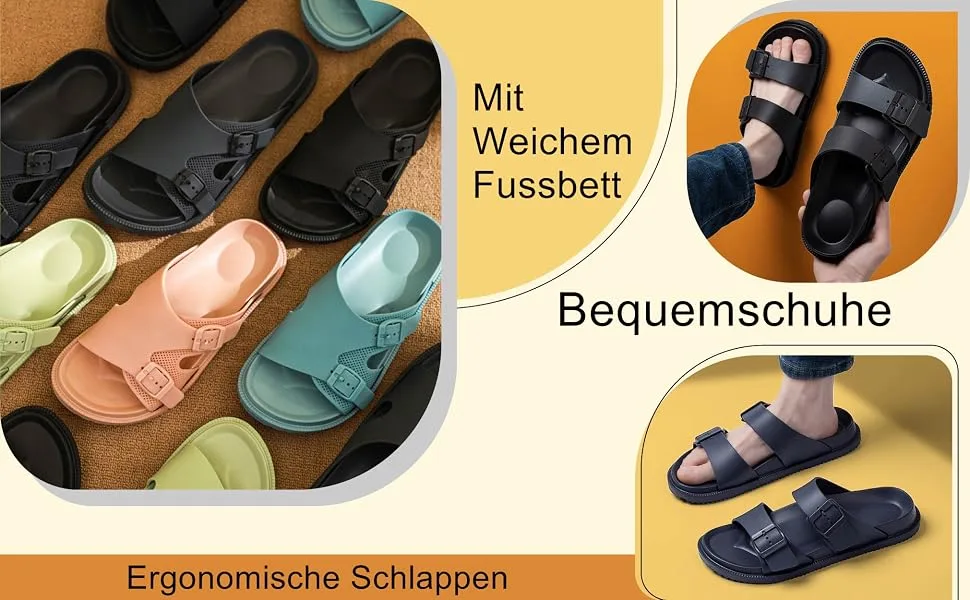 VEXTIO adjustable mules with soft footbed and buckles summer sandals non-slip unisex size 35-45 42/43 EU Birk Black - Slipper