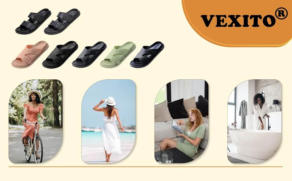 VEXTIO adjustable mules with soft footbed and buckles summer sandals non-slip unisex size 35-45 42/43 EU Birk Black - Vexito