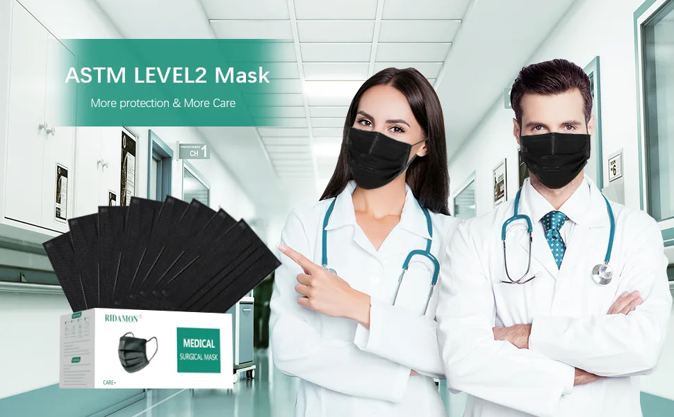 Black Disposable Face Masks(50 Pack) Medical Grade Face Masks for Women Men, Breathable Disposable Face Mask for Home (Black) - product information 2