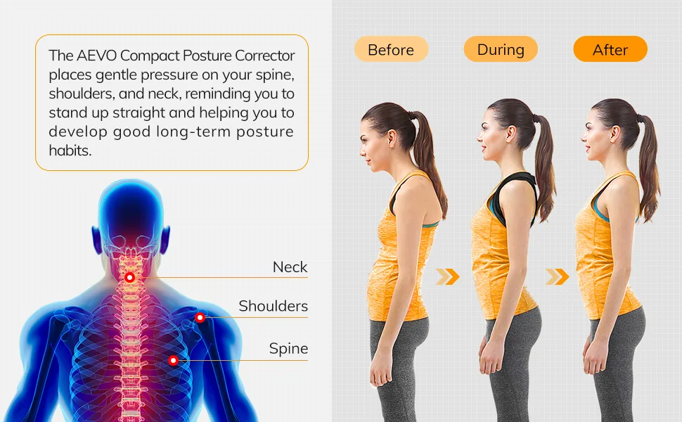 AEVO Compact Posture Corrector for Men and Women, Adjustable Upper Back Brace for Clavicle Support, Neck, Shoulder, and Back Pain Relief, Invisible Comfortable Back Straightener, M Medium (Pack of 1) - product information 2