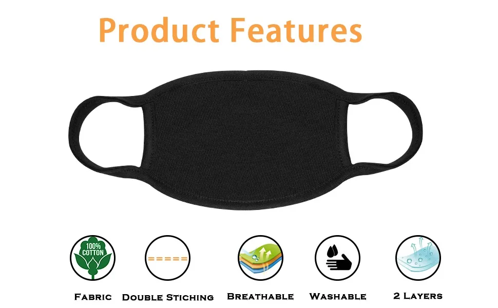 Bio-th Cloth Face Masks Reusable Washable - 5 Pack Black Face Masks Breathable Premium Comfort Ear loop Cotton Men Women L/XL - Cloth Mask