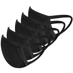 Bio-th Cloth Face Masks Reusable Washable - 5 Pack Black Face Masks Breathable Premium Comfort Ear loop Cotton Men Women L/XL - Cloth Mask 5 Pack