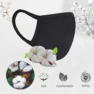 Bio-th Cloth Face Masks Reusable Washable - 5 Pack Black Face Masks Breathable Premium Comfort Ear loop Cotton Men Women L/XL - Cotton